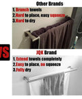 Comparison of Heavy-Duty 33 Inch Stainless Steel Towel Bar for Bathrooms With 304 Brushed Finish showing towel hanging.