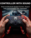 Hands holding Wireless PS5 Controller With Dual Vibration And Motion Sensor, spider logo, in front of racing game screen