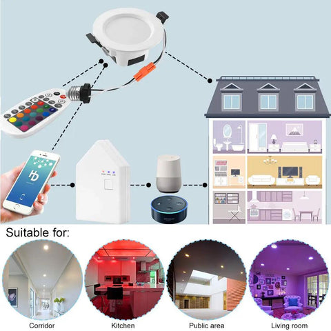 Smart LED Recessed Downlight Kit 10 Pack 3 Inch 5W Each Dimmable RGBWC Ceiling Lights With WiFi Bluetooth Mesh Control