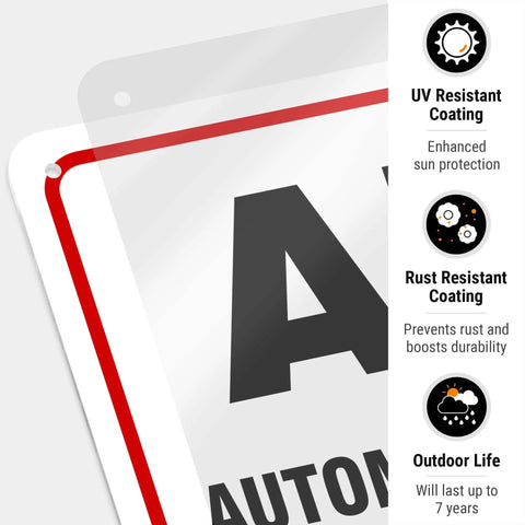 AED sign, 10x14 in, 55 mil HDPS, white panel with red border, front view