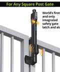 Straight Up Tough Top Pull Pool Safety Gate Latch With Audible Alarm Feature Keeps Kiddos Secure While Giving Homeowners Zero Hassle Installation And Weatherproof Year Round Guarding Black shown on a square post gate.