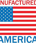 American flag graphic with blue canton and red stripes; text Manufactured in USA America