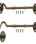 Two Pack Brass Sliding Door Hook Bolts And Hooked Eye Bolts For Barn Windows Vintage Brass Latches with screws