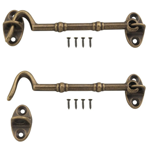 Two Pack Brass Sliding Door Hook Bolts And Hooked Eye Bolts For Barn Windows Vintage Brass Latches with screws