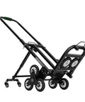 Heavy Duty Stair Climbing Cart For Easy Moving, Portable Hand Truck Dolly That Throws Back 330 Lbs, black steel frame with six rear wheels and front casters