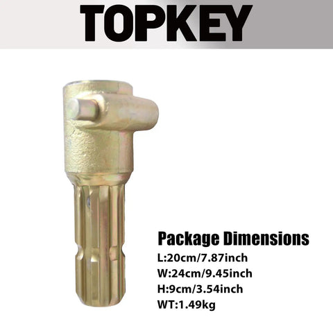 Heavy Duty PTO Extender Adapter Converts 1-3/8 Inch 6 Spline Female To 1-1/2 Inch 8 Spline Male, showing dimensions and metallic finish.