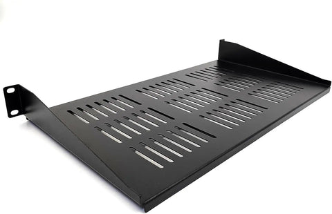 2 Pack 1U Vented Cantilever Server Rack Shelf 10 Inch Deep Fits Standard 19 Inch Network Cabinets with perforated design.