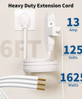 6 Foot 3 Outlet Extension Cord Two Pack Built For Real Life Use With Grounded Three Wire Design No Nonsense Heavy Duty White Cords UL Listed