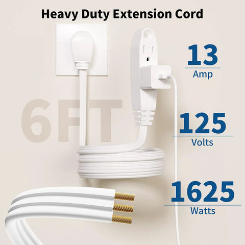 6 Foot 3 Outlet Extension Cord Two Pack Built For Real Life Use With Grounded Three Wire Design No Nonsense Heavy Duty White Cords UL Listed