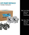 Front and Rear Wheel Bearing and Hub Assembly Set Four Piece Compatible With 07 14 Hyundai Santa Fe Front Wheel Drive image