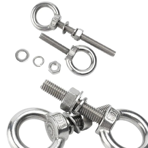 Go To Lifting Eye Bolt Kit In Stainless Steel 304 With M6 M8 M10 M12 M14 M16 Rings Includes Lock Nut Lock Washer And Flat Washer Heavy Duty Metal Screws 70 To 200mm Length For DIY Projects And Pro Jobs. 304 stainless steel eye bolt kit with rings, washers, and nuts