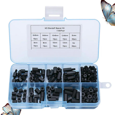 180 Piece Nylon Hex Spacer Standoff Kit With Plastic Storage Box Dope Pro Grade Anticorrosive And Compact Threaded Mounting Hardware For Electronics And Computers DIY Projects, M3 case
