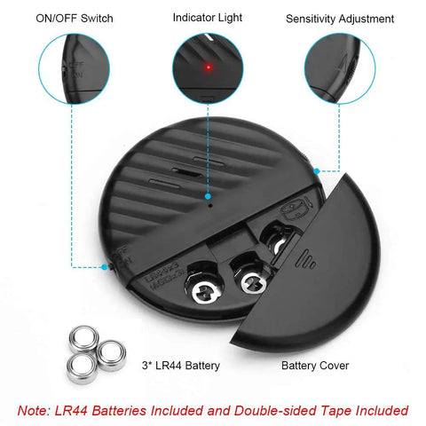 Ultra Slim Glass Break Alarm For Windows And Doors 125 dB Vibration Sensor Detector Anti Theft Home Security Kit Adjustable Sensitivity No False Alarms 4 Pack Black with switch and battery cover