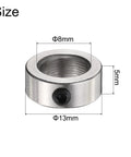 Shaft lock collar, stainless steel, 8mm bore, 13mm outer diameter, front view with set screw
