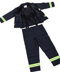 Heavy Duty Fire Retardant Work Suit With Aramid Insulation And High Visibility Design, navy blue, open jacket and pants.
