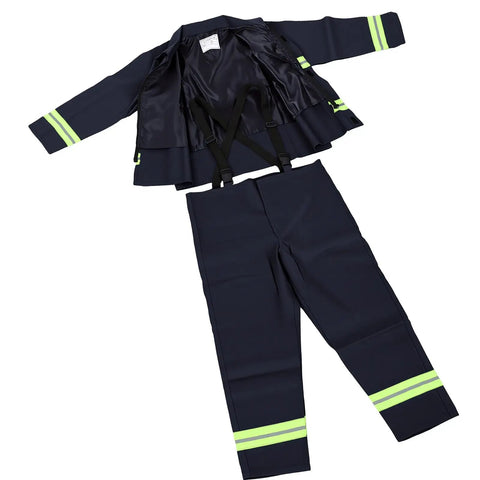 Heavy Duty Fire Retardant Work Suit With Aramid Insulation And High Visibility Design, navy blue, open jacket and pants.