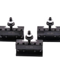 Quick Change Tool Post Set For Mini Lathe 6-9 Inch, Wedge Type, 11Pcs 250-001 components, steel tool holders in a set of three.