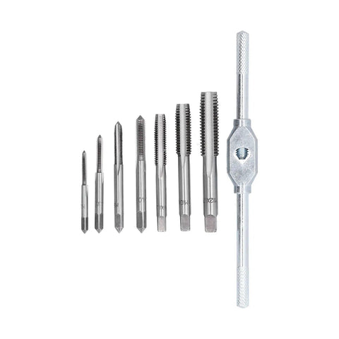 Top Notch Metric Hand Tap Wrench Set With Adjustable Reamer From M3 To M12, Bearing Steel grip and taps for precise threading.