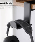 Rotating Headphone Stand For PC Gaming Headsets, Under Desk Clamp-On Holder With 360 Degree Swivel, black, band-friendly curved hanger