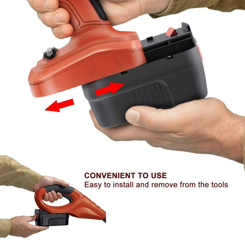 Two Pack 18V Replacement Battery For HPB18 Series That Hooks Up With Black And Decker And Firestorm Cordless Tools, installation view