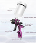 Professional HVLP Paint Sprayer Kit Featuring One Point Three Mm Tip And Six Hundred Ml Cup, detailed view of spray gun controls and nozzle.