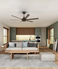 Living room featuring Keep It Chill With This Dope 84 Inch Smart Ceiling Fan, sleek black finish, and modern furniture.