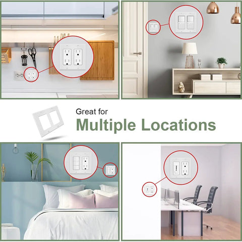 Durable 2-Gang Wall Plate Covers 4 Pack For Light Switches And Outlets in kitchen, bedroom, office, and living room settings