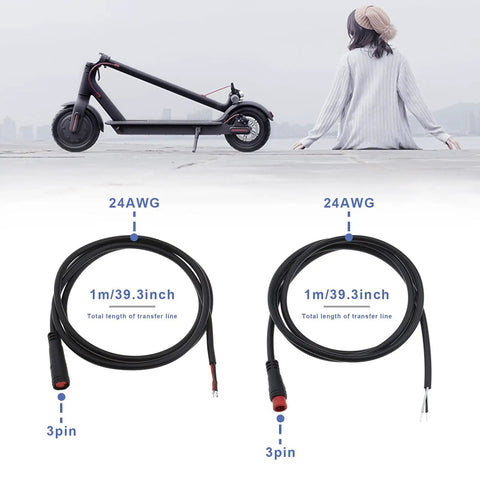 IP65 Waterproof 3 Pin Extension Cable For Ebike And Scooter Gear Sensor, 1m Length End To End With Molded Male And Female Connectors, 24AWG Wire, Easy Plug And Play Bike Wiring Harness
