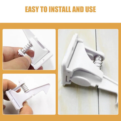 Close-up of 16 Pack Kidproof Cabinet Locks for Cabinets Drawers and Freezers ABS Plastic Safe Locking Straps Easy Install