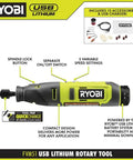 Top Shelf Usb Lithium Rotary Tool Kit With 2.0 Ah Battery And Quick Charge Cable Green Casing with spindle lock and speed settings.
