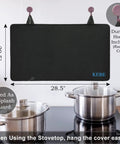 Stovetop Protector Mat For Glass And Ceramic Cooktops, Heat Resistant Silicone Thick Induction Cover, 28.5 By 20.5 Inches shown hanging.