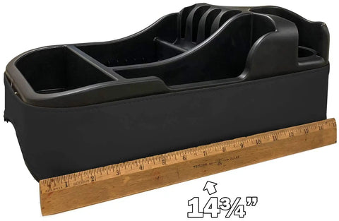 Must Have Ride Universal Floor Console Organizer For Cars Trucks And Minivans Black ABS Vinyl with ruler for size reference