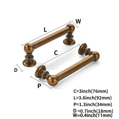 10 Pack 3 Inch Center Antique Brass Cabinet Pulls Rock Solid Heavy Duty Drawer Handles For Kitchen Cabinets Vanities And Dressers Dead Simple Install with measurements