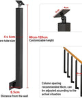 Rock Solid Black Metal Railing Pillar Featuring 270 Degree Pivot Mount Bracket Heavy Duty Deck Balusters With Crisp Slim Spindle Posts For Quick Porch Setup And Backyard Fence Upgrades, showing height and dimension details.