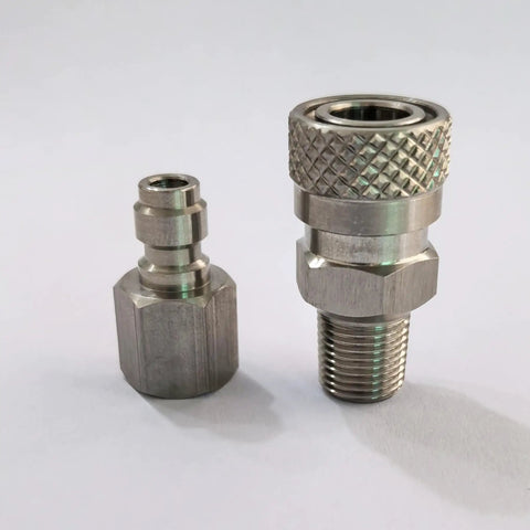 Beefed Up Stainless Steel Eight Millimeter Quick Disconnect Adapter Set One Eighth NPT Threads M And F QD for Airsoft PCP Paintball