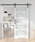 36x84 White Frosted Glass Barn Door With Sliding Hardware Kit Included, PVC Finish For Easy Cleanup, installed in kitchen
