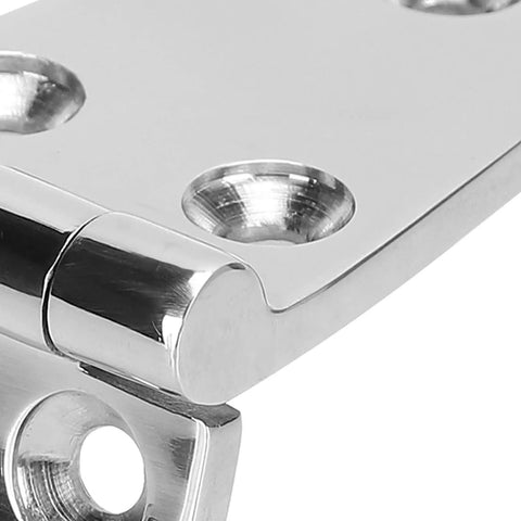 Close-up of 316 Stainless Steel Door Hinge With Five Holes 76 By 38mm Mirror Polished Finish showing hinge and holes