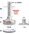 Heavy Duty Adjustable Furniture Leveling Feet 4 Pack For Tables Chairs Cabinets And Sofas Up To 1320 Lbs Load Capacity Easy Leveling Floor Safe And Quiet One Color, 3/8-16 stud with 1.4 in base