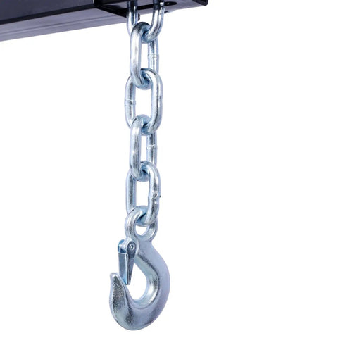 Heavy Duty 2 Ton Folding Engine Hoist Cherry Picker Shop Crane hook and chain detail, designed for lifting automotive parts.