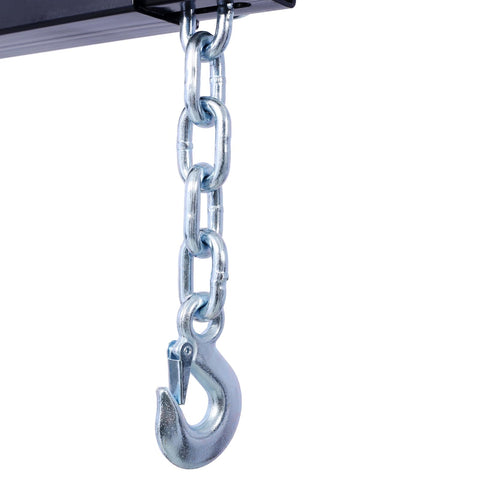Two Ton Folding Engine Hoist Cherry Picker Shop Crane Made From Badass Heavy Duty Steel With Six Smooth Caster Wheels For No Sweat Engine Pull Downs And Grease Monkey Approved Garage Use Black - close-up of steel chain and hook