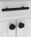 Cabinet with 10 Pack Black Round Mushroom Cabinet Knobs For Dresser And Drawer 1.5 Inch Diameter, includes two screw lengths.