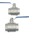 Two Pack Pro Grade 316 Stainless Steel 1.5 Inch Full Port Ball Valve With Heavy Duty Blue Vinyl Insulated Handle NPT Female To Female Threads 1000 WOG