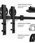 Heavy Duty Seven Point Five Foot Sliding Barn Door Hardware Kit Black With Industrial Bigwheel Hangers for 42 to 45 inches doors