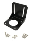YVSPTIK 42 mm Nema 17 motor mounting bracket, black metal, with M3 screws and nuts (6 pcs), front view