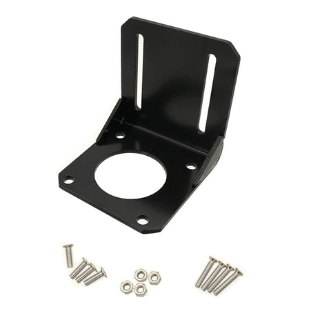 YVSPTIK 42 mm Nema 17 motor mounting bracket, black metal, with M3 screws and nuts (6 pcs), front view