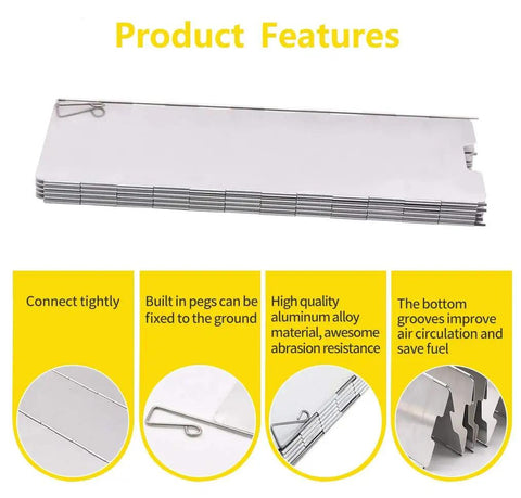 Tall 32.3 Inch By 9.5 Inch Aluminum Stove Windscreen With 10 Removable Plates Windproof Shield For Gas Backpack Stoves Product Features