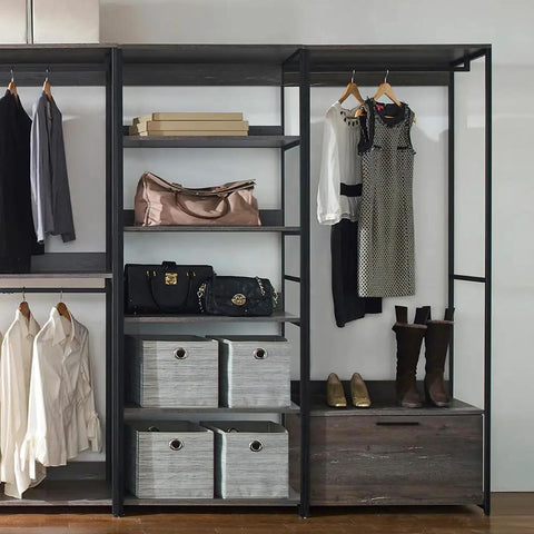 Heavy Duty Walk In Closet System With Powder Coated Metal Frame And Super Roomy Deep Drawers For Flexible Modular Organization And Easy DIY Home Setup
