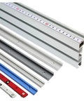 Heavy Duty Aluminum T Track Slot System With Fast Slide Miter Bar Jig includes various aluminum rails for table saws.