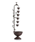 Outdoor Floor Tiered Vintage Water Fountain With 6 Hanging Cups And Soothing Tier Waterfall For Patio Or Garden, 38 Inch Bronze Decor.
