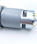 All-Metal DC Gear Motor For DIY Robots And Automation Projects Runs Smoothly On 6V 12V Or 24V Power, showing aluminum casing and wire terminals.